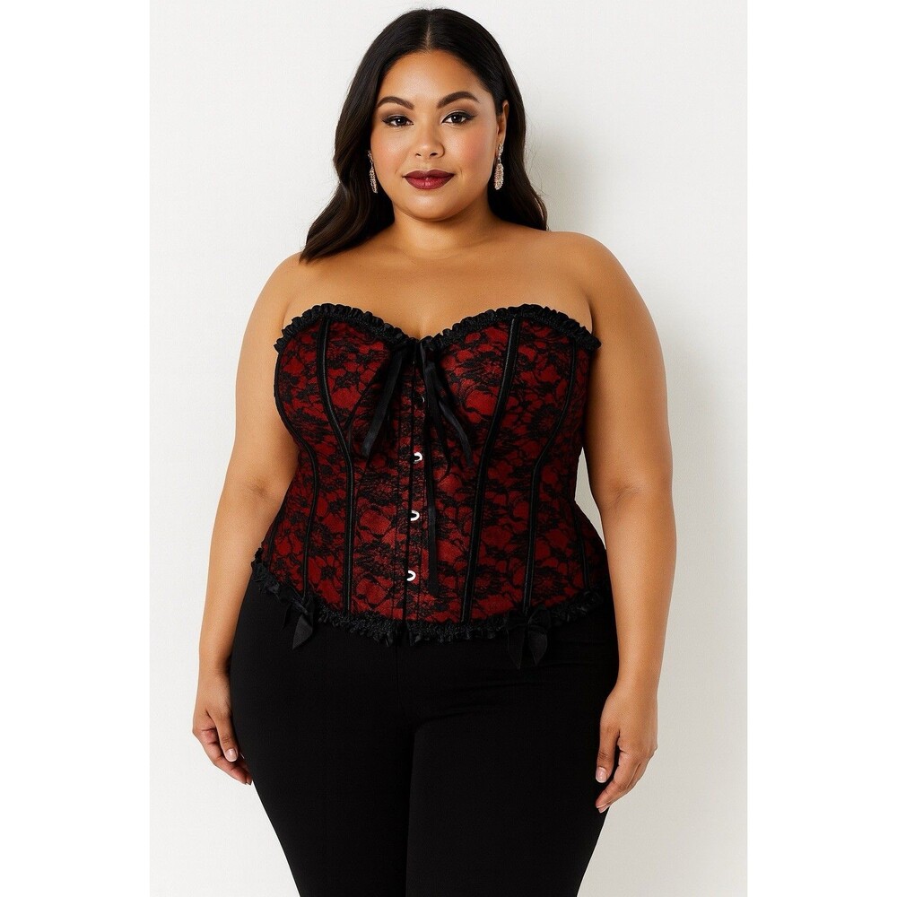 Red Black Lace Corset Bustier Dark Romantic Gothic Glam Whimsigoth Women’s 5XL